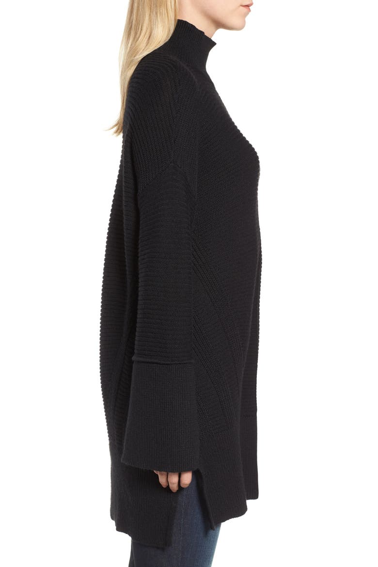 Ribbed Turtleneck Tunic Sweater, Alternate, color, BLACK