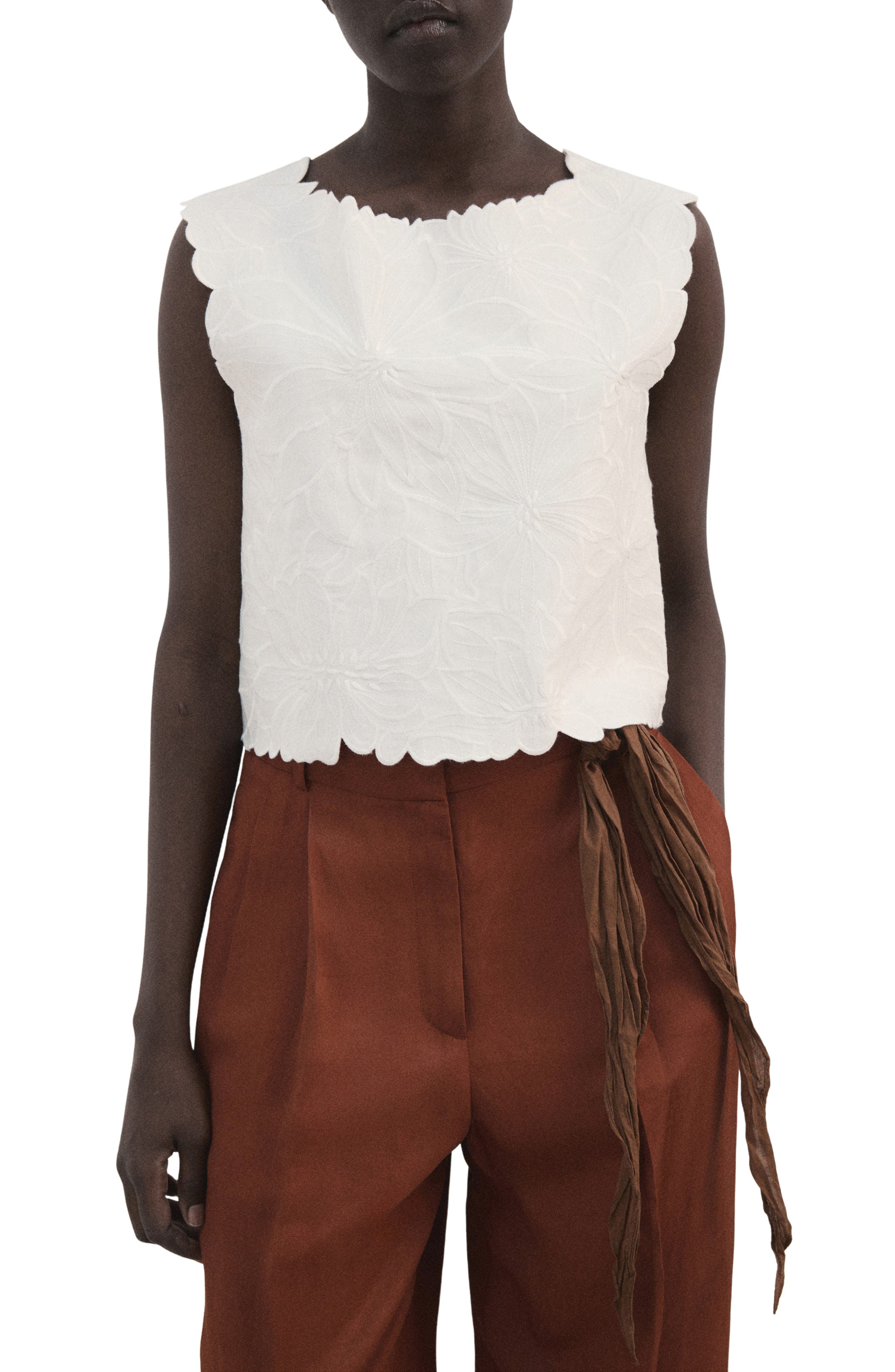 Floral Embroidered Cotton Blend Top