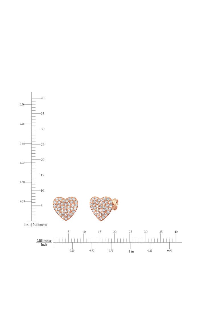Pavé Cubic Zirconia Heart Stud Earrings, Alternate, color, 18KT ROSE GOLD/ CLEAR STONE