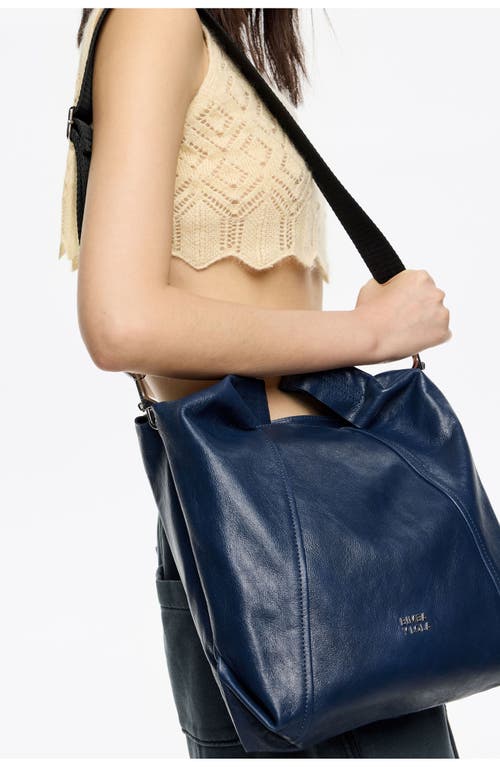 Bimba Y Lola Leather Medium Paper Bag In Blue