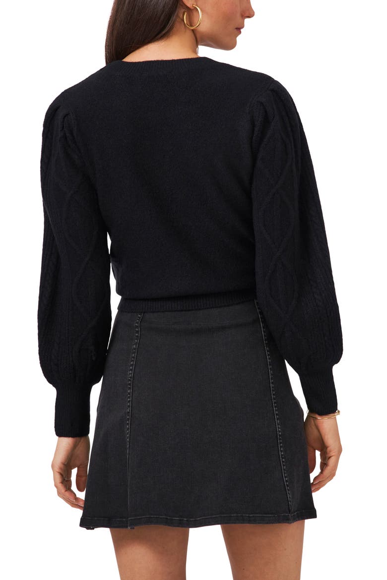 Variegated Cables Crew Sweater, Alternate, color, RICH BLACK