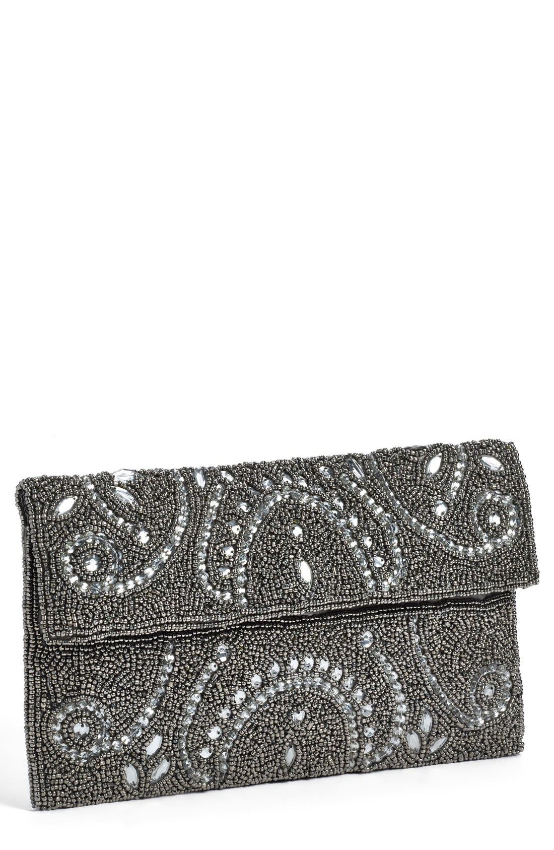 'Swirl' Beaded Clutch, Main, color, SILVER