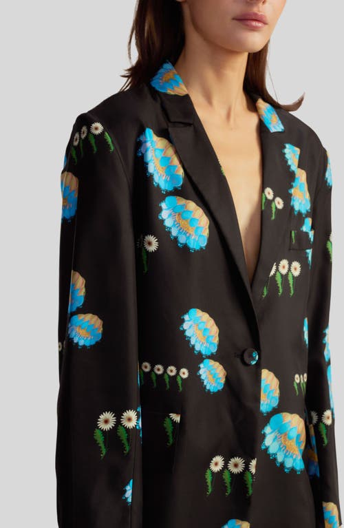 Shop Cynthia Rowley Blake Silk Twill Blazer In Black Floral