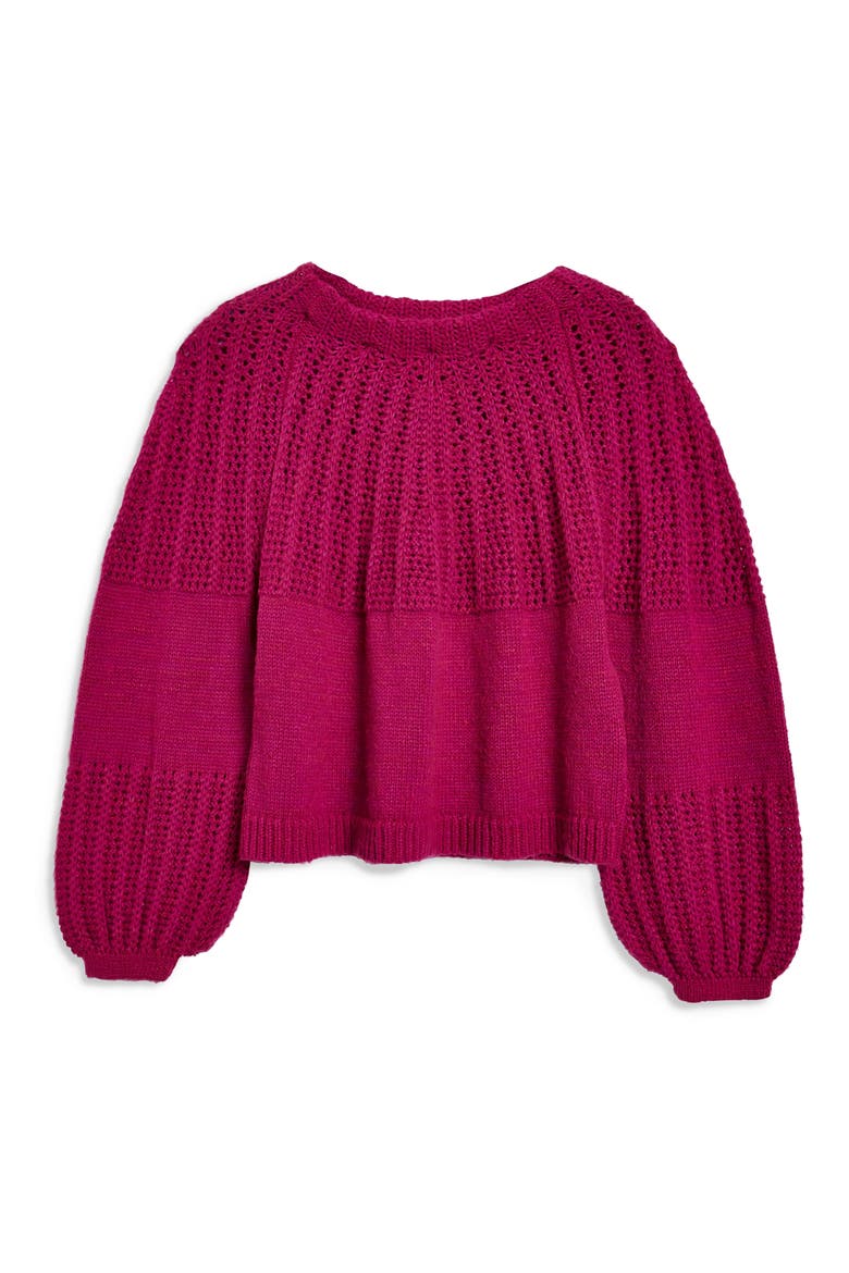 Pointelle Ball Sleeve Sweater, Alternate, color, PURPLE