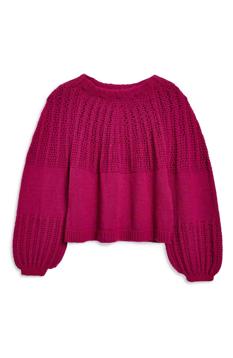 Topshop Pointelle Ball Sleeve Sweater, Alternate, color,