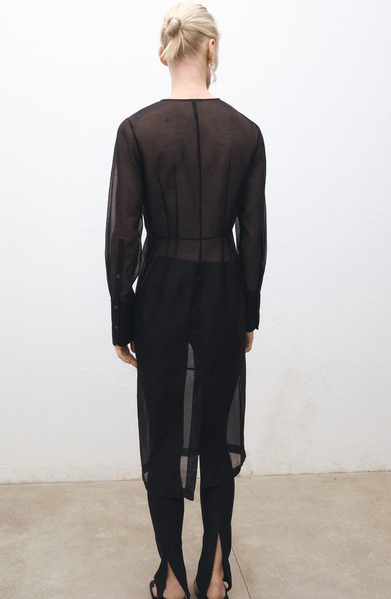 MANGO Sheer Long Sleeve Silk Blend Dress, Alternate, color,