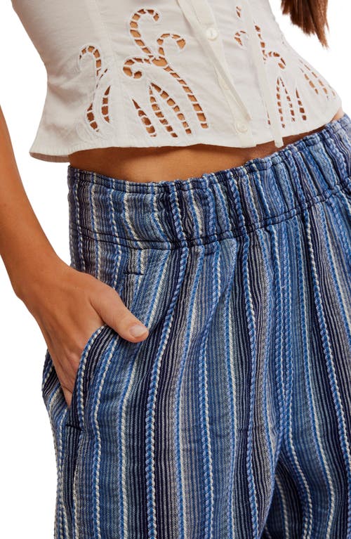 Free People Days End Stripe Cotton Drawstring Pants In Indigo Combo