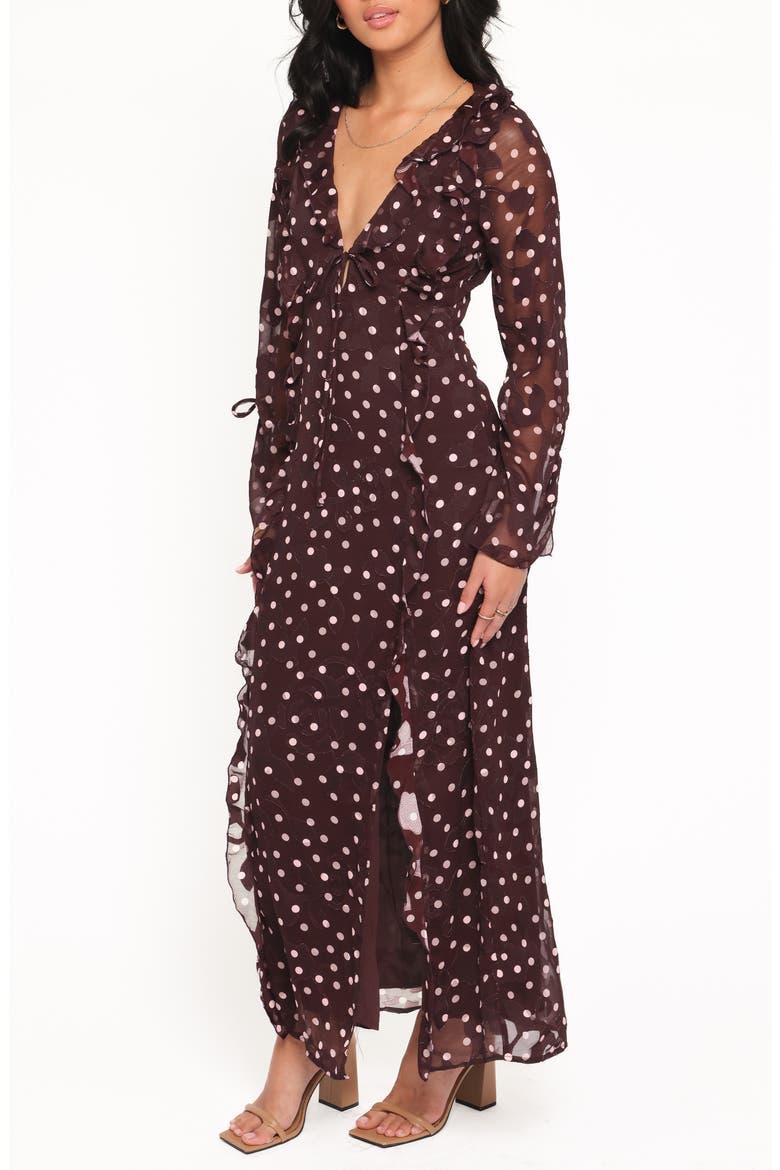 Delta Polka Dot Plunge Neck Maxi Dress, Alternate, color, PLUM POLKA DOT
