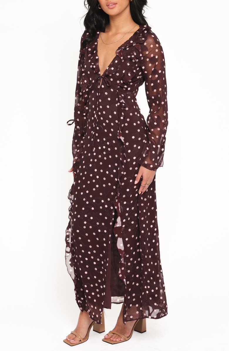 Petal & Pup Delta Polka Dot Plunge Neck Maxi Dress, Alternate, color, Plum Polka Dot