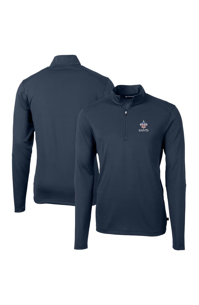 Cutter & Buck Men's Cutter & Buck Navy New Orleans Saints Big & Tall Virtue Eco Pique Recycled Quarter-Zip Jacket, Main, color, 