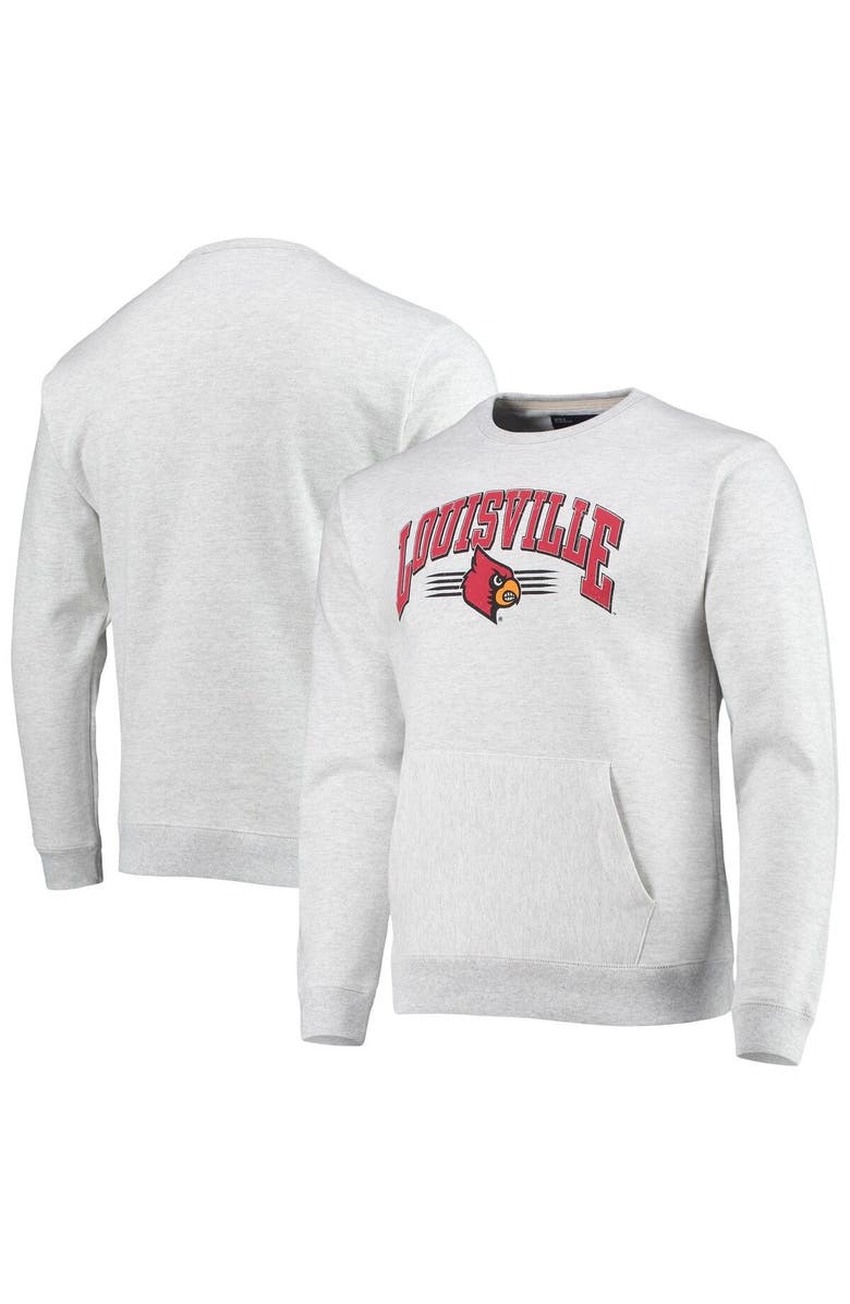 LEAGUE COLLEGIATE WEAR Men's League Collegiate Wear Heathered Gray Louisville Cardinals Upperclassman Pocket Pullover Sweatshirt, Main, color, 