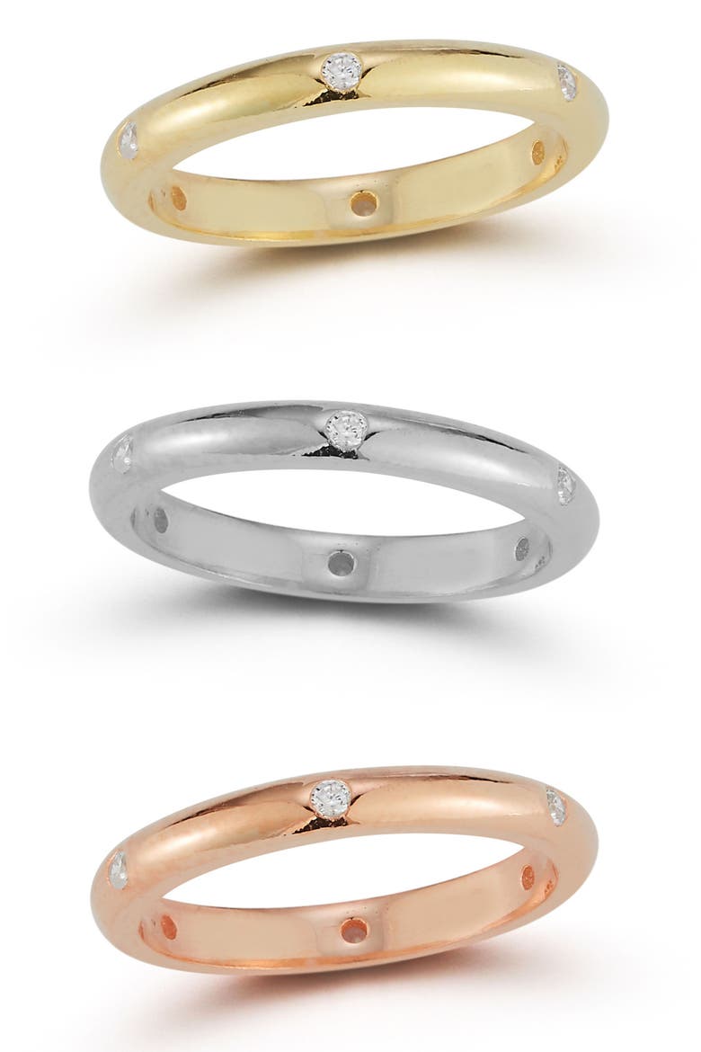14K Yellow & Rose Gold Plated Tricolor Sterling Silver CZ Ring Set, Main, color, TRICOLOR
