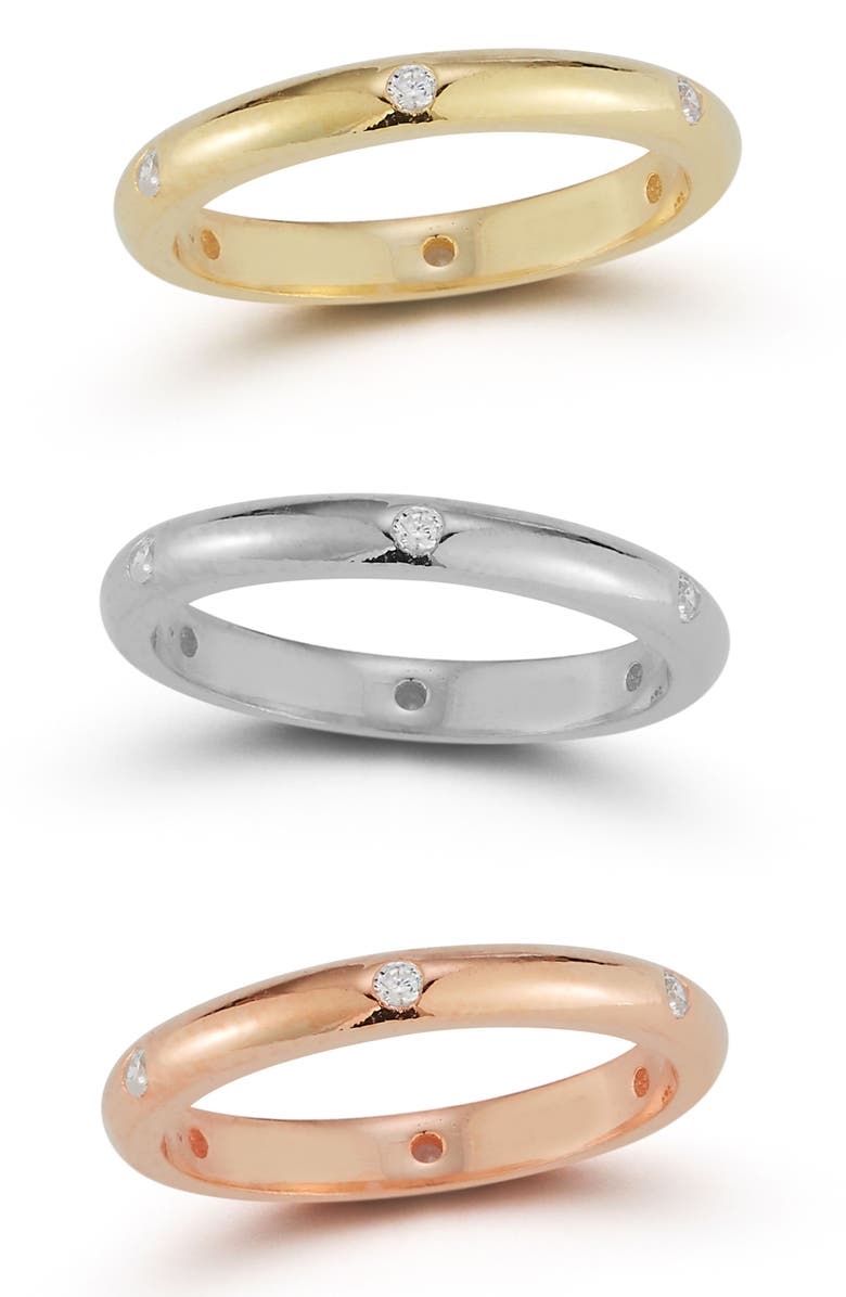 CHLOE AND MADISON 14K Yellow & Rose Gold Plated Tricolor Sterling Silver CZ Ring Set, Main, color, 