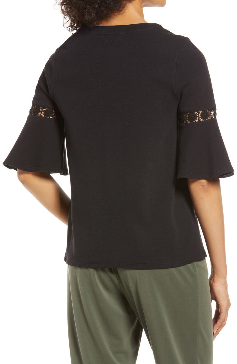 Everleigh Lace Accent Bell Sleeve Cotton Blend Knit Top, Alternate, color, 