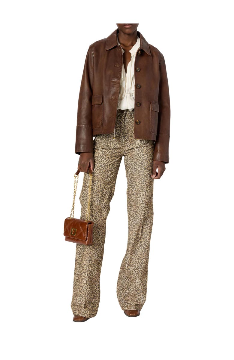 GERARD DAREL Anna Leopard Print Wide Leg Jeans, Alternate, color, Brown