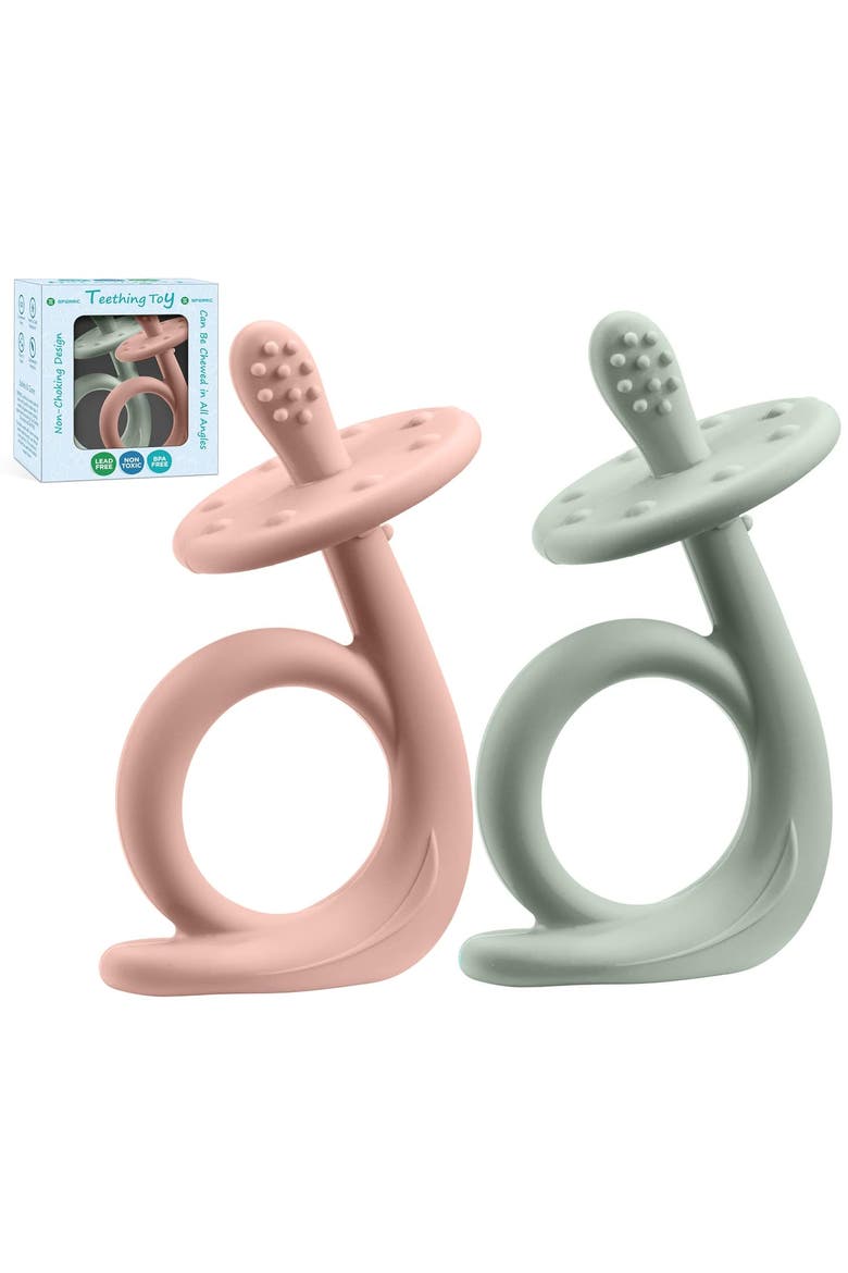 Silicone Baby Teethers Freezer Safe Set, 2-Piece, Main, color, Rose Quartz/Light Green
