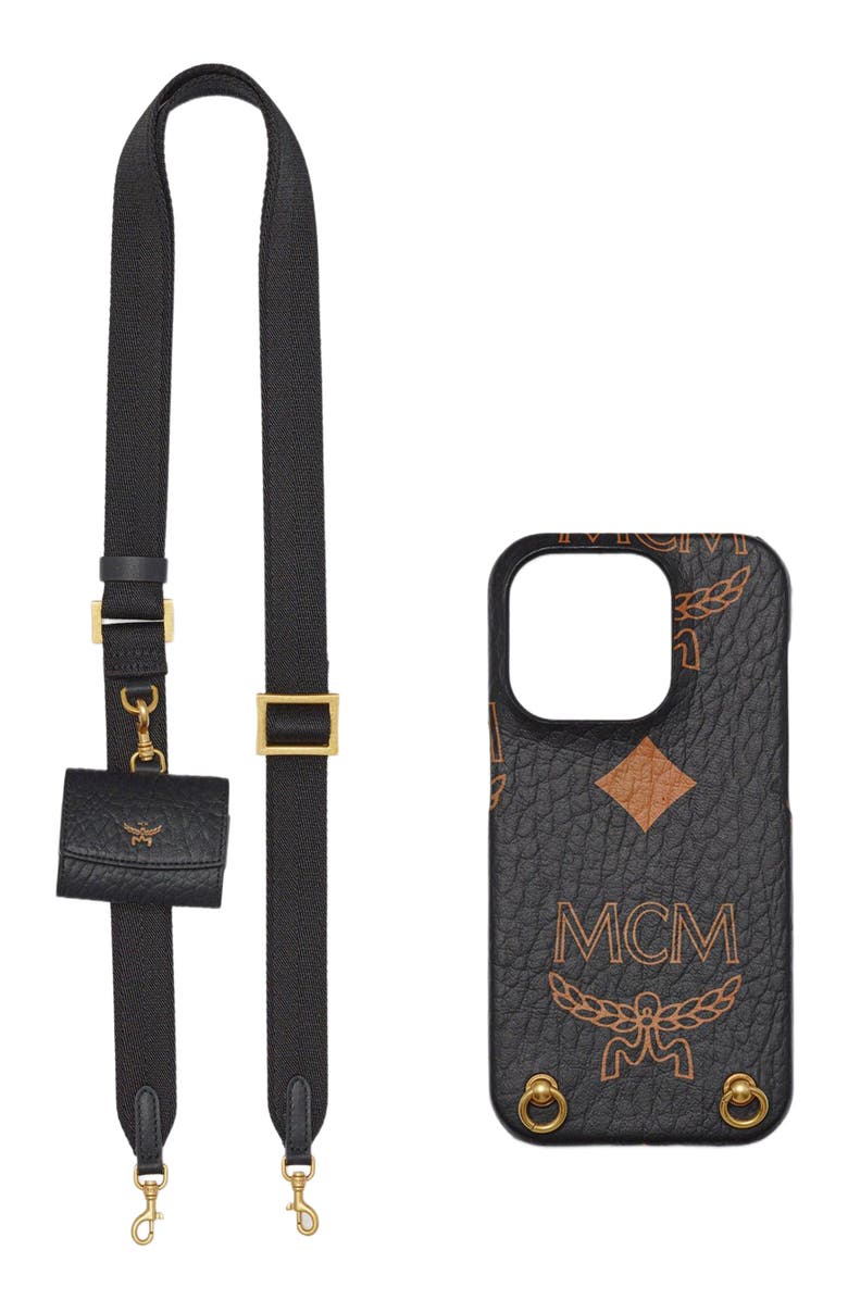 MCM iPhone 15 Pro Case w/ AirPods Pro Charm in Maxi Visetos, Alternate, color, 