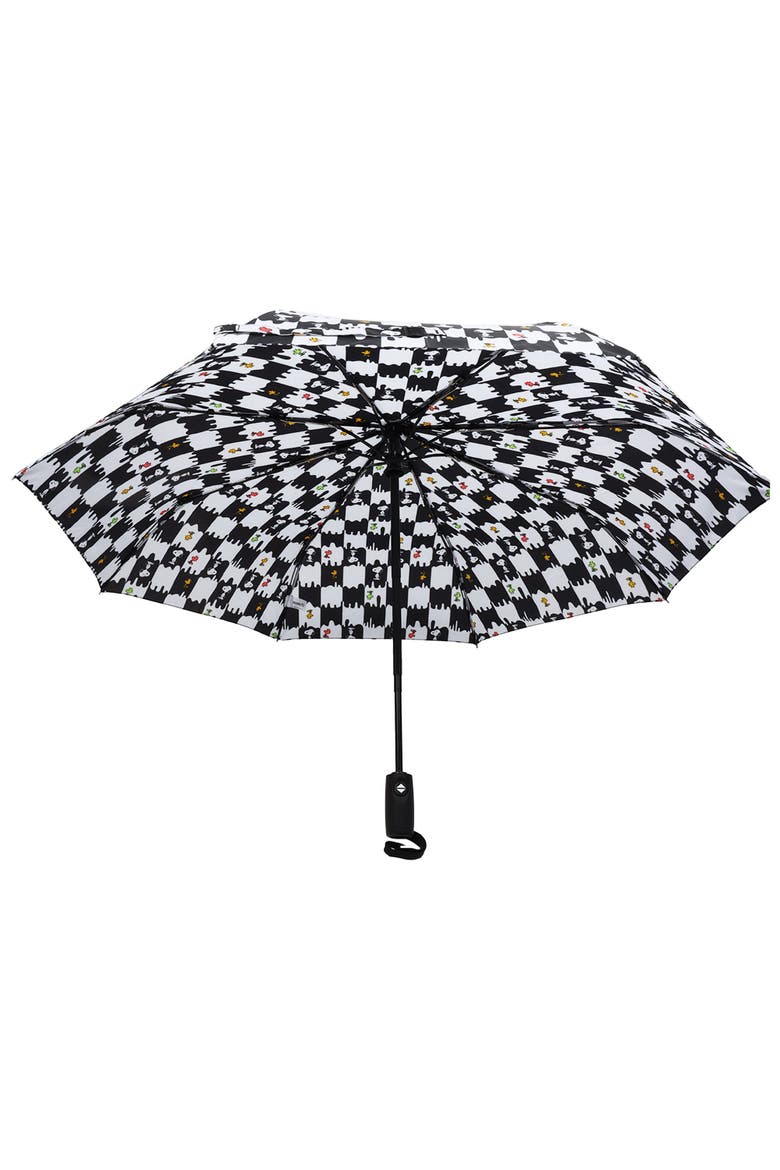 Snoopy and Woodstock Checkerboard Automatic Umbrella Black and White, Alternate, color, WHITE BLACK