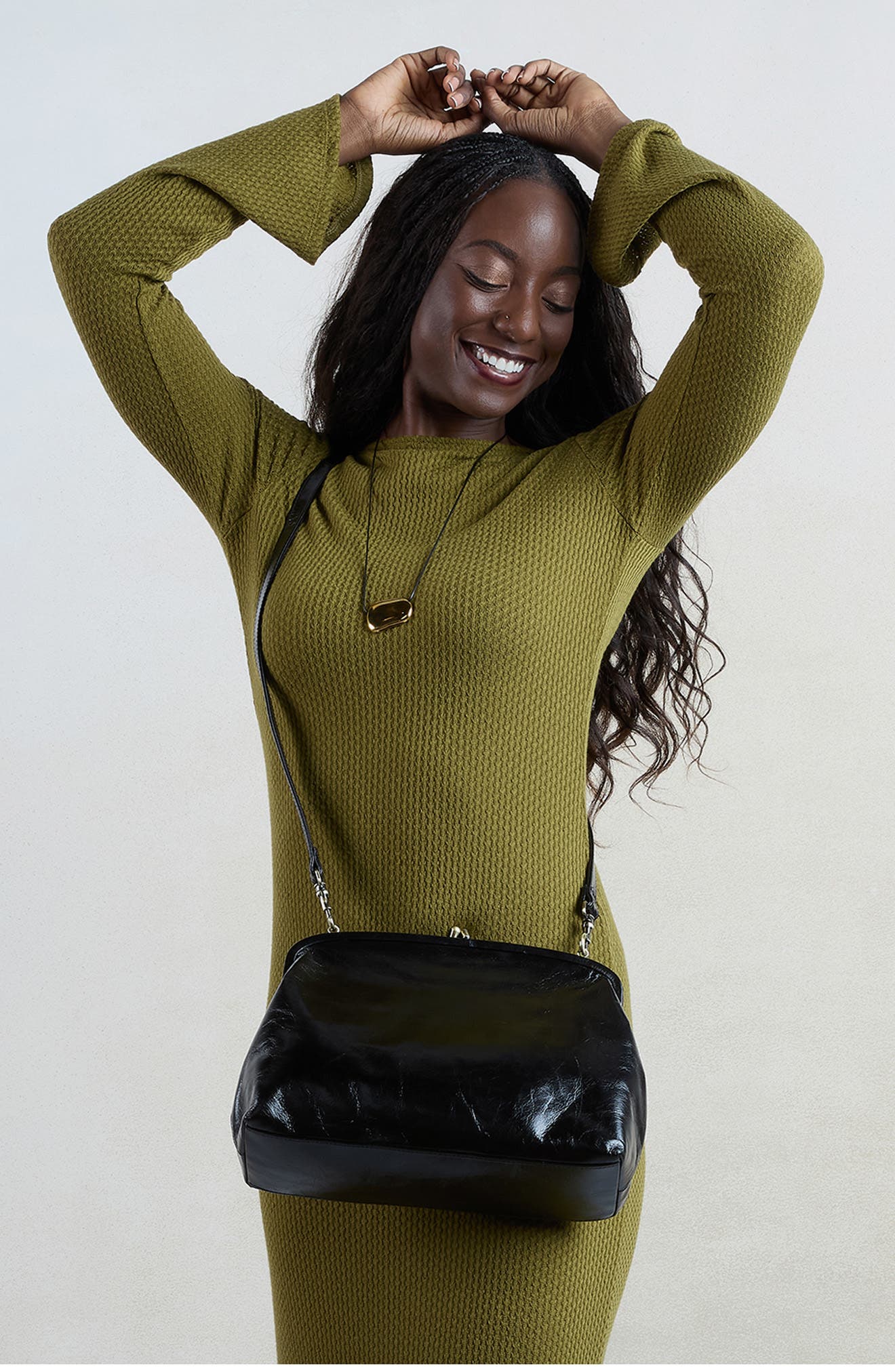 Alba Frame Large Leather Shoulder Bag, Alternate, color, BLACK