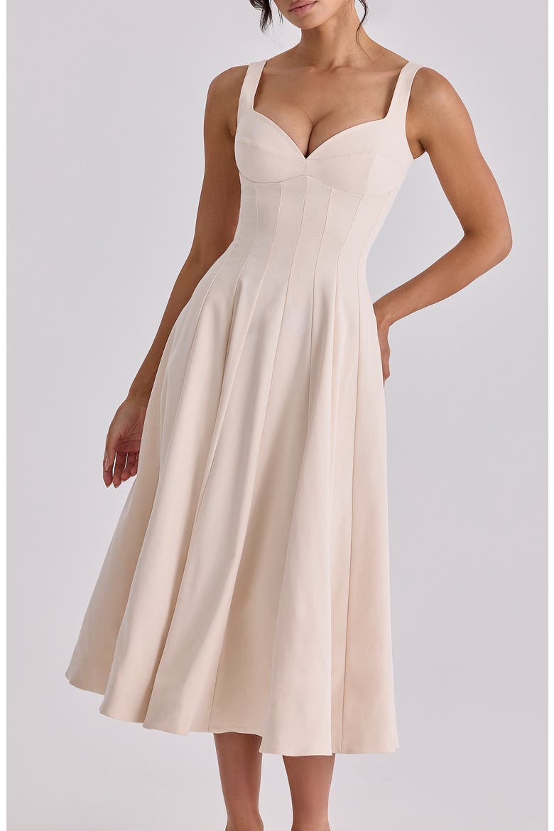 Carlotta Twill Fit & Flare Dress, Alternate, color, IVORY
