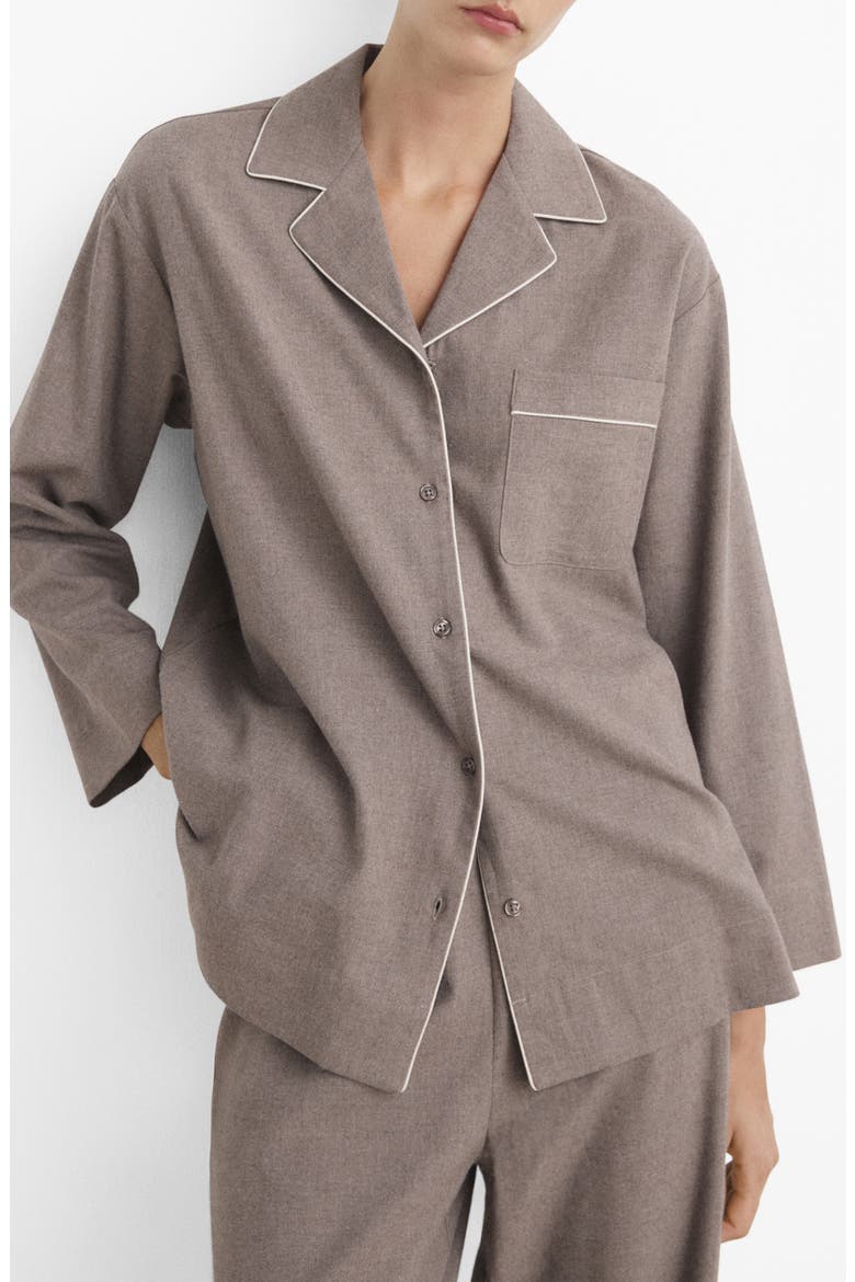 Contrast Piping Mélange Cotton Flannel Pajama Top, Main, color, MEDIUM BROWN