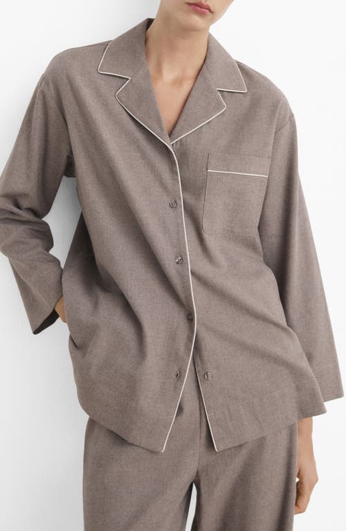 Mango Contrast Piping Mélange Cotton Flannel Pajamas In Neutral