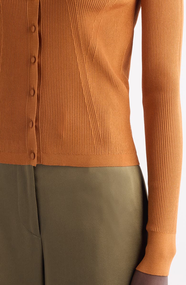 Dries Van Noten Tielt Ribbed Cardigan, Alternate, color, Rust