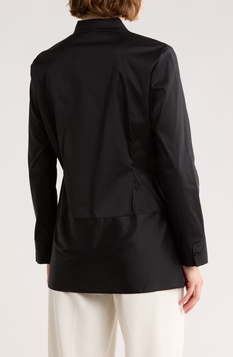 Ming Wang Cotton Blend Peplum Button-Up Shirt, Alternate, color, Black