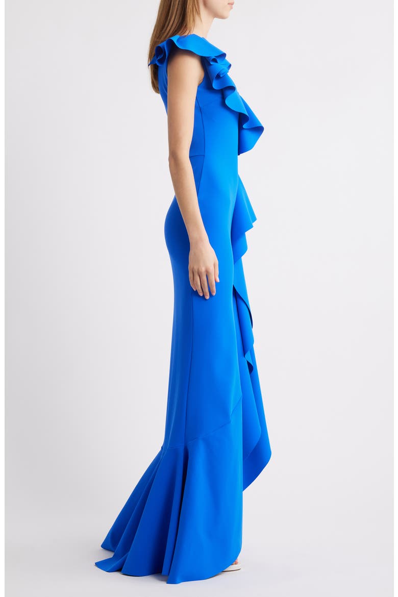 Kafu Ruffle One-Shoulder Mermaid Gown, Alternate, color, BLUE KLEIN