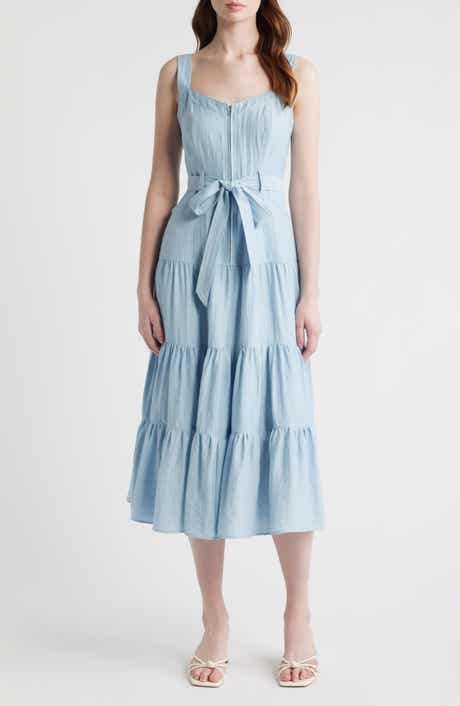Zip Front Tie Belt Tiered Sundress