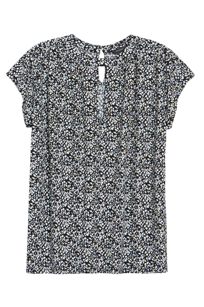 Keyhole Cap Sleeve Knit Top, Alternate, color, BLACK- IVORY LEO DOT