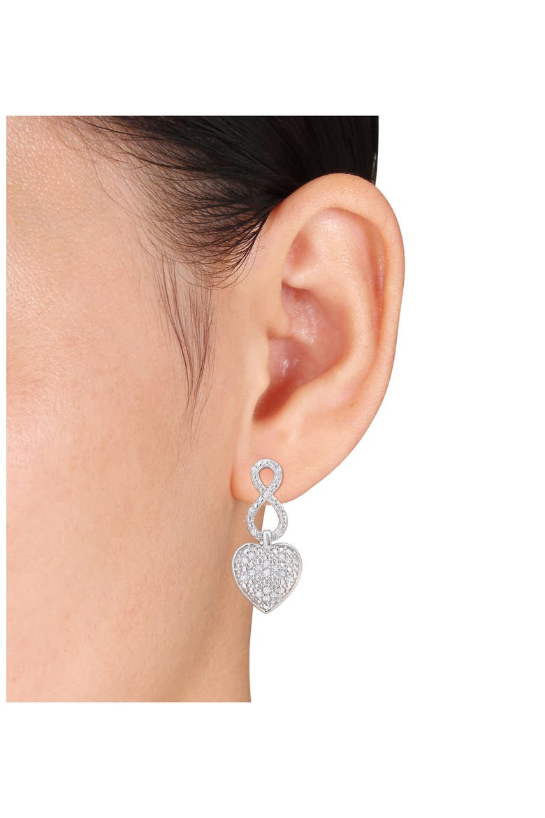 Sterling Silver Pavé Diamond Infinity Heart Drop Earrings - 0.06ct., Alternate, color, WHITE