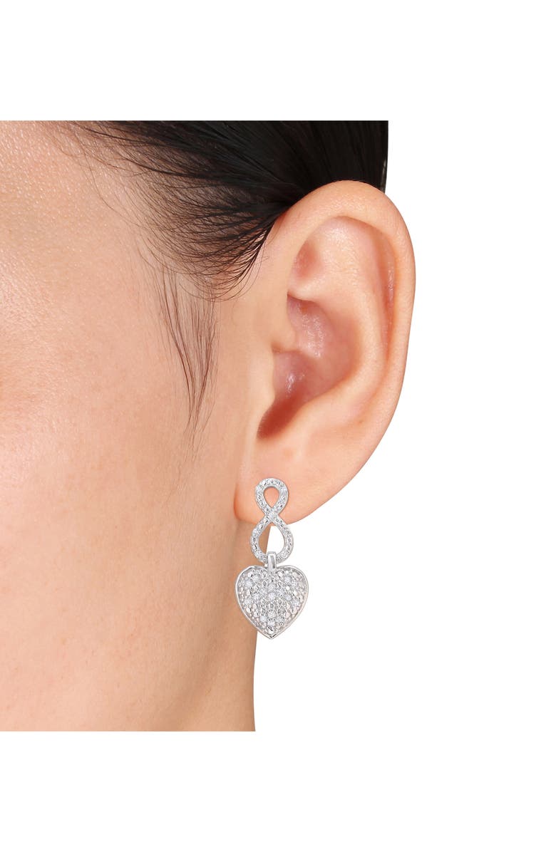 DELMAR Sterling Silver Pavé Diamond Infinity Heart Drop Earrings - 0.06ct., Alternate, color, White