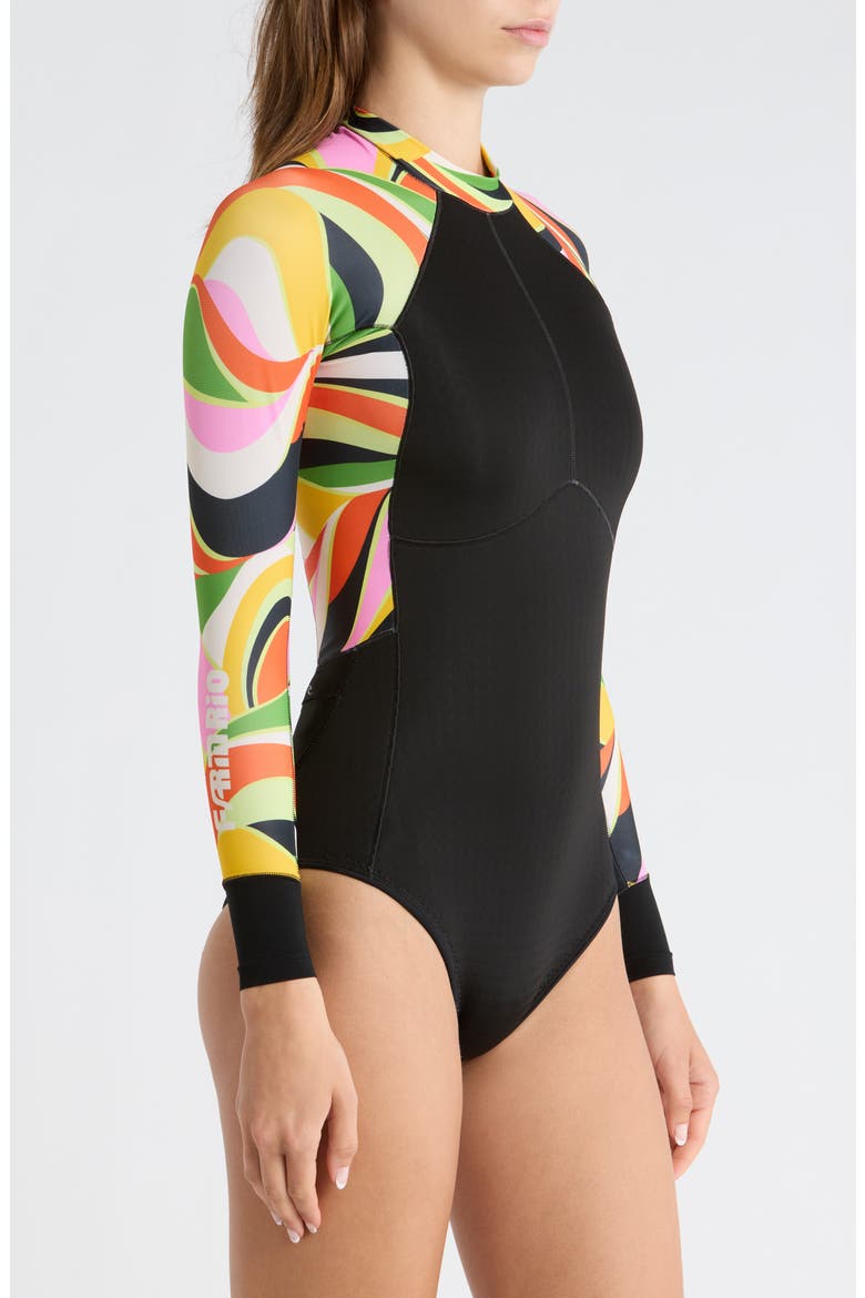 G-Bomb Tropical Long Sleeve One-Piece Rashguard Swimsuit, Alternate, color, NEON WAVES