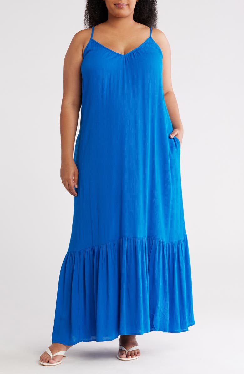 Melrose and Market Ruffle Hem Gauze Maxi Slipdress, Main, color, Blue Racer