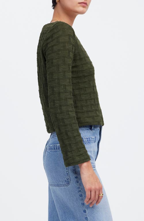 Madewell Basket Weave Knit Bell-sleeve Button-up Shirt In Dark Loden