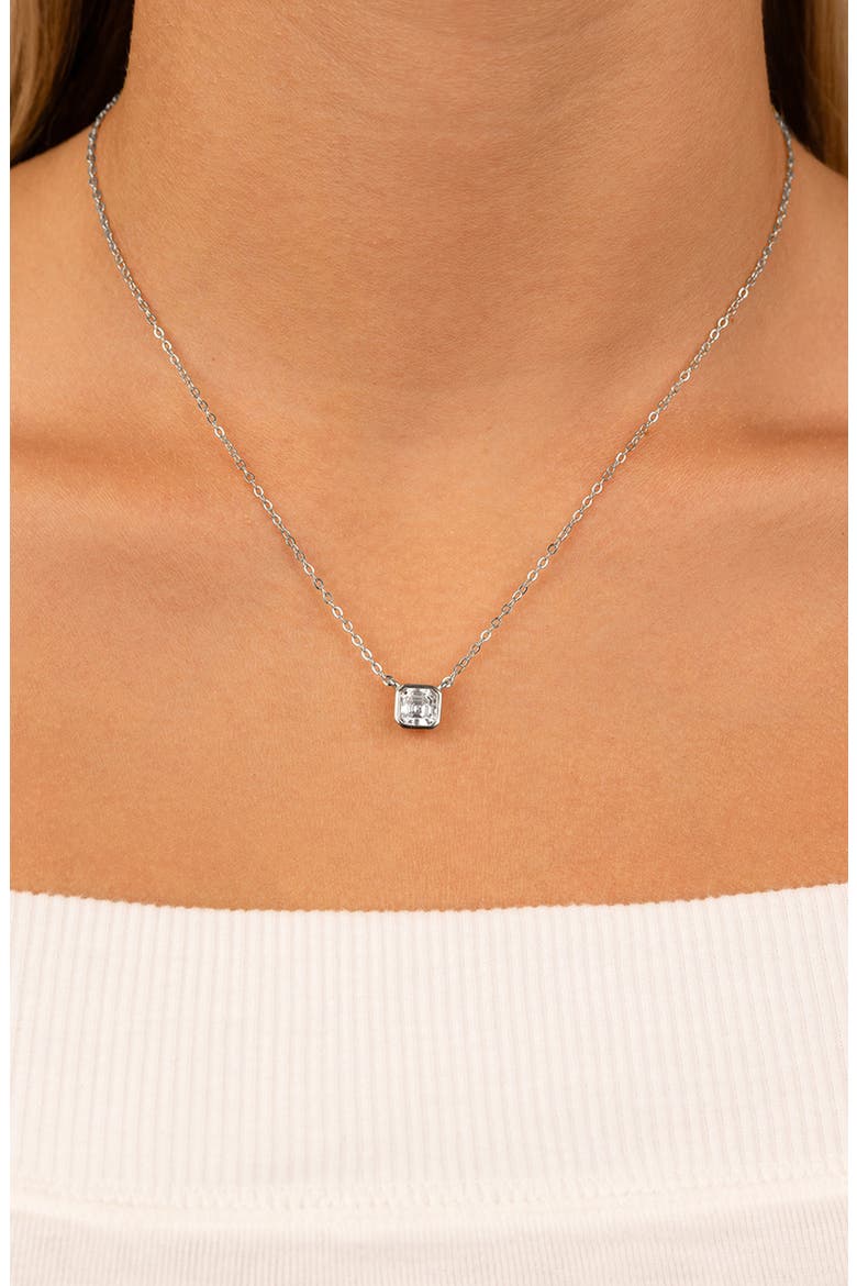 Asscher Cut Cubic Zirconia Pendant Necklace, Alternate, color, SILVER