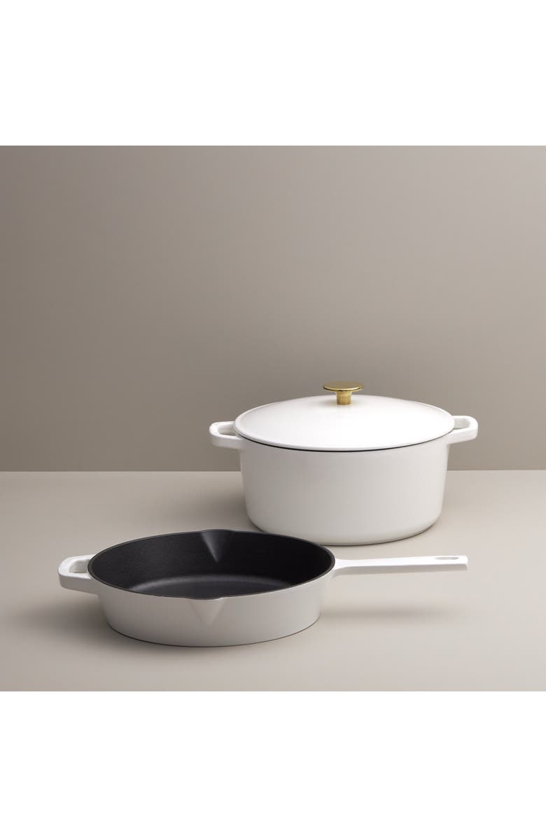 KANA 3-Piece Cast Iron Cookware Set, Alternate, color, White | Gold Knob