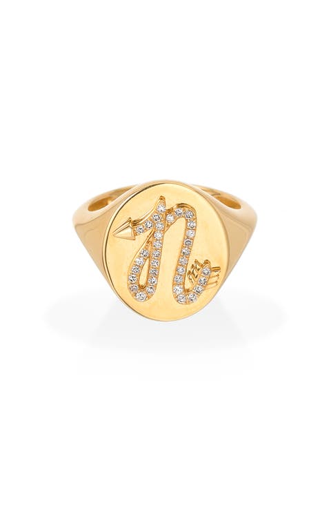 Pavé Diamond Initial Signet Ring