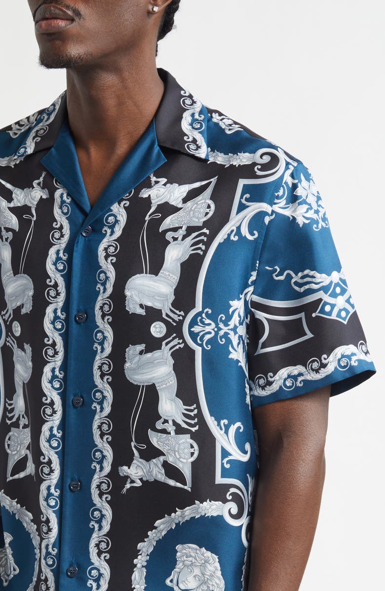 Versace La Coupe des Dieux Silk Camp Shirt, Alternate, color, Black Petrol Blue