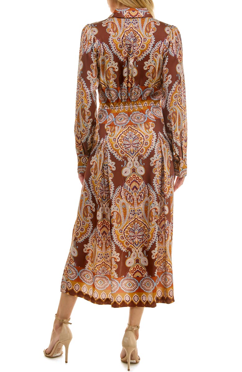 Socialite Printed Long Sleeve Midi Shirtdress, Alternate, color, Rust/ Brown