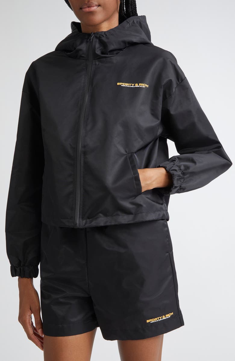Sporty & Rich Bold Health Nylon Windbreaker, Alternate, color, Black