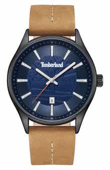 Classic Three Hand Leather Strap Watch, 42.5mm