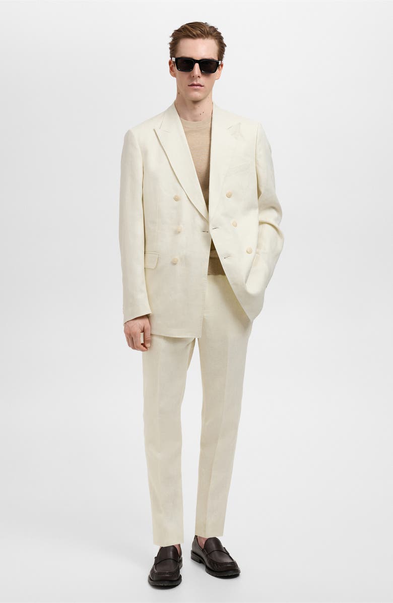 MANGO Slim Fit Double Breasted Linen Suit Jacket, Alternate, color, Ivory White