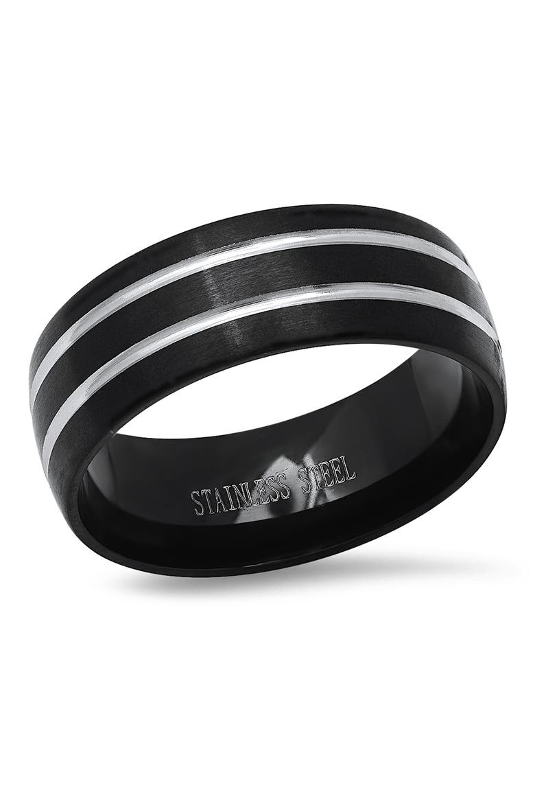 Black & Steel Stripe Band Ring, Main, color, BLACK / METALLIC