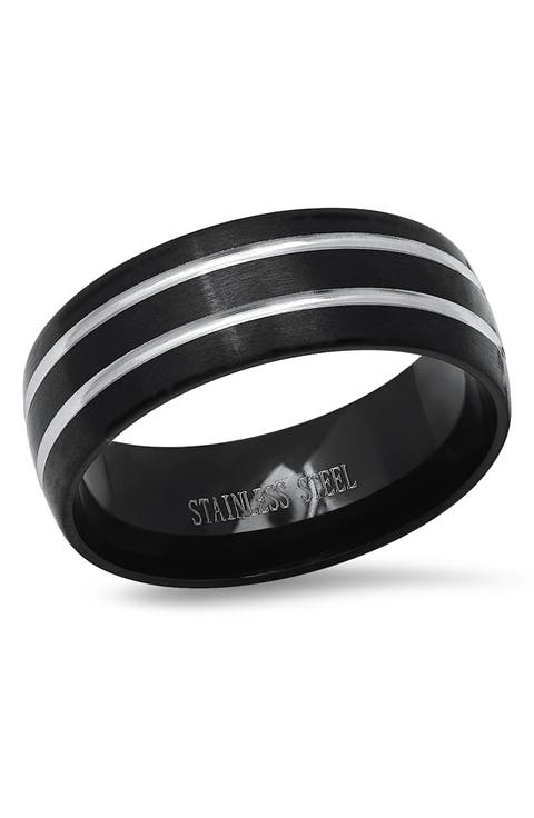 Black & Steel Stripe Band Ring
