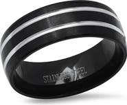 HMY JEWELRY Black & Steel Stripe Band Ring