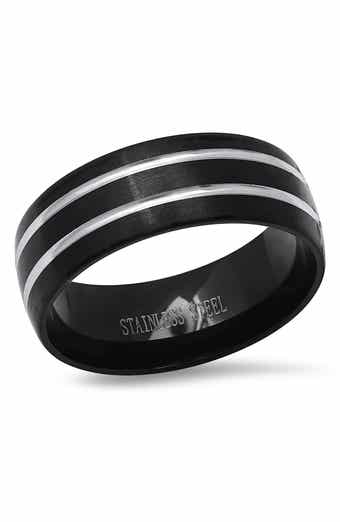 HMY JEWELRY Black & Steel Stripe Band Ring