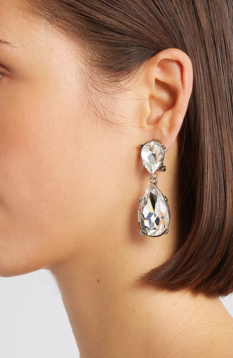 Kenneth Jay Lane Crystal Teardrop Clip Earrings, Alternate, color, Silver