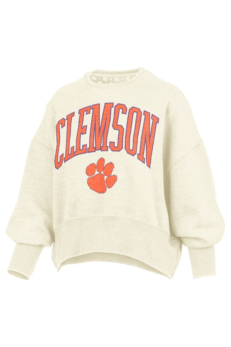 Women's Pressbox Natural Clemson Tigers Oversized Waist-Length Crewneck Sweatshirt, Alternate, color, Natural